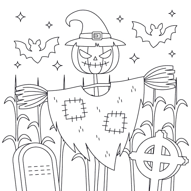 Free vector flat halloween coloring page illustration