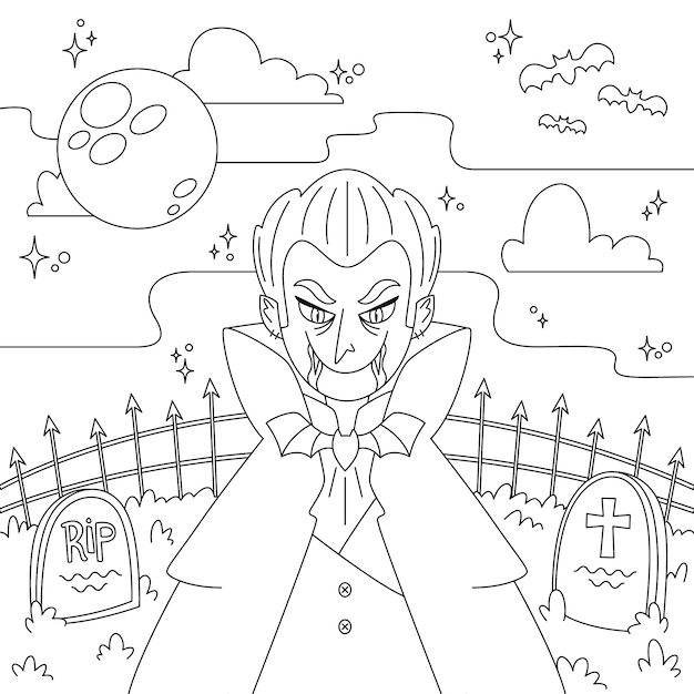 Flat halloween coloring page illustration