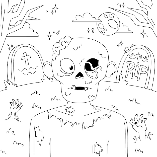 Flat halloween coloring page illustration