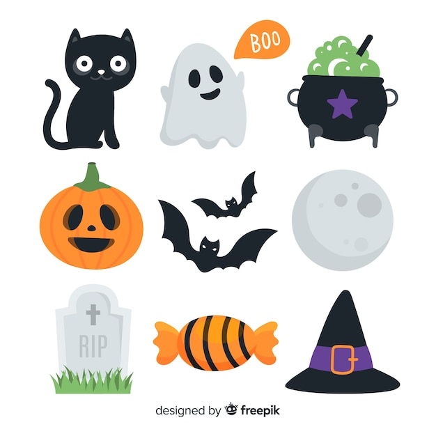 Free vector flat halloween element collection on white background