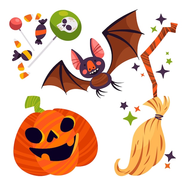 Flat halloween element collection