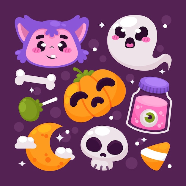 Flat halloween elements collection