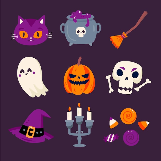 Flat halloween elements collection