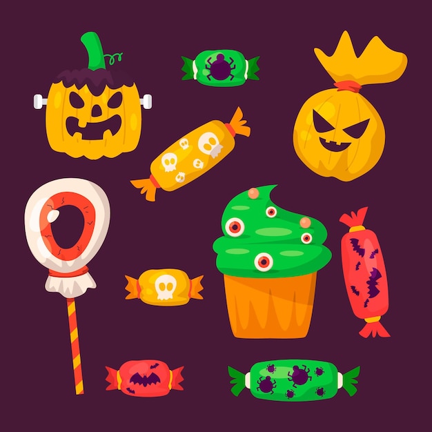 Flat halloween elements collection