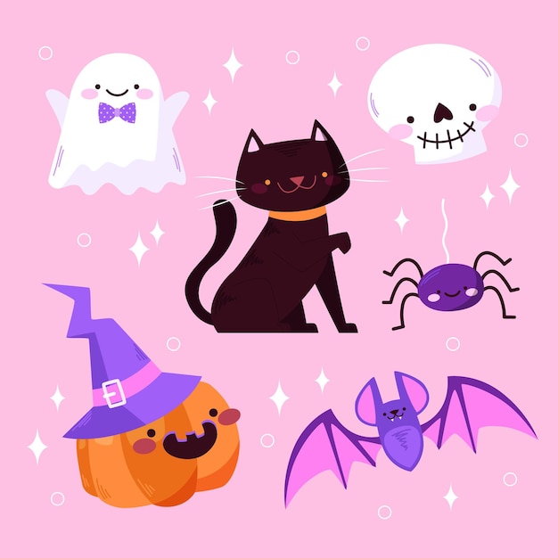 Flat halloween elements collection