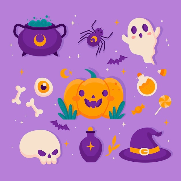 Flat halloween elements collection