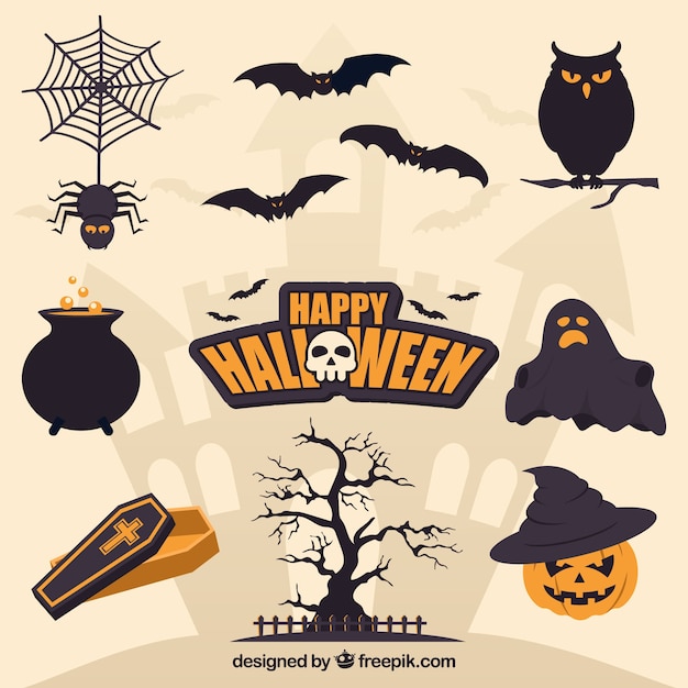 Free Vector flat halloween elements with creepy style