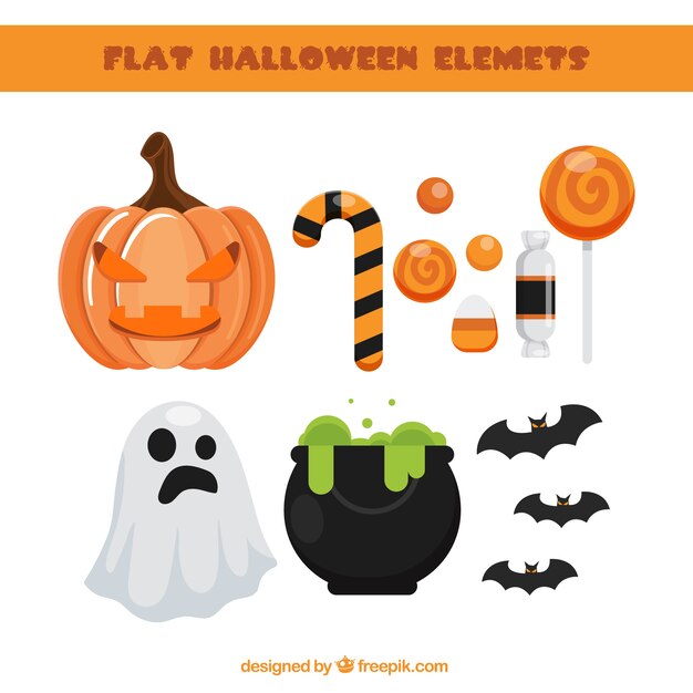 Flat halloween elements