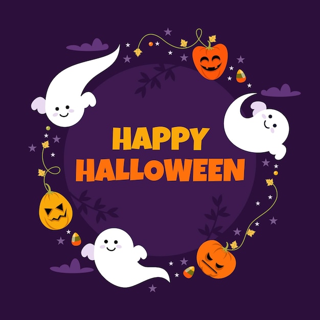 Flat halloween frame template