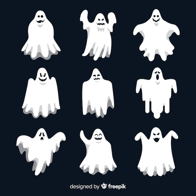 Flat halloween ghost collection