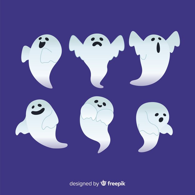 Flat halloween ghost collection