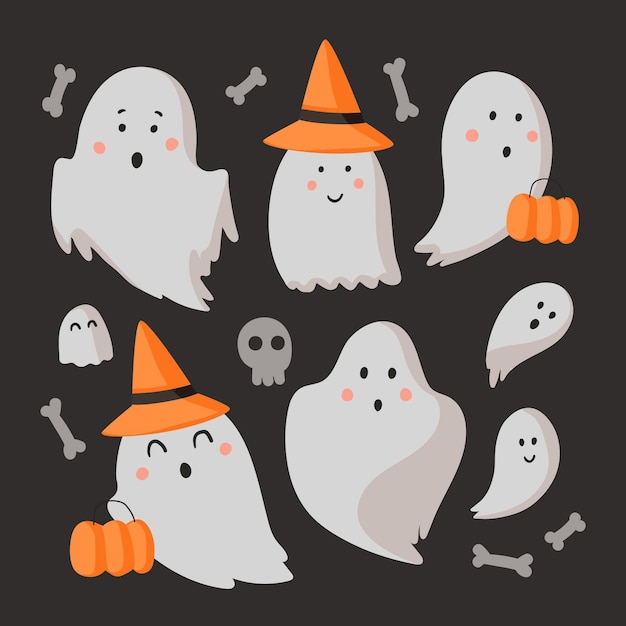 Flat halloween ghost collection