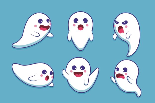 Flat halloween ghost collection