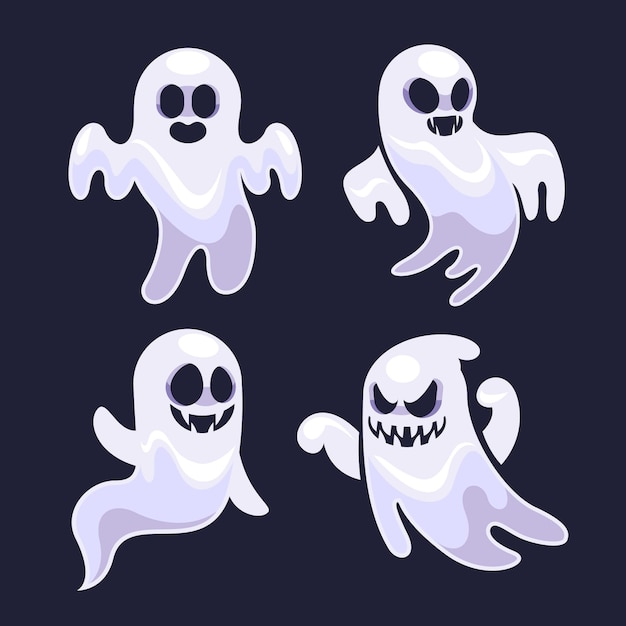 Flat halloween ghosts collection