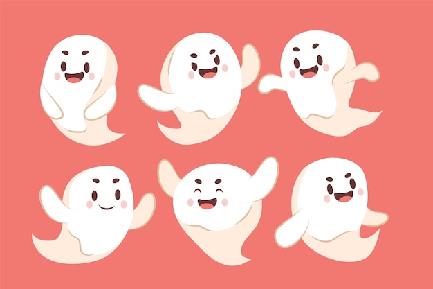 Flat halloween ghosts collection