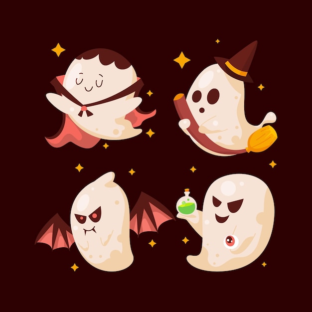 Free Vector flat halloween ghosts collection