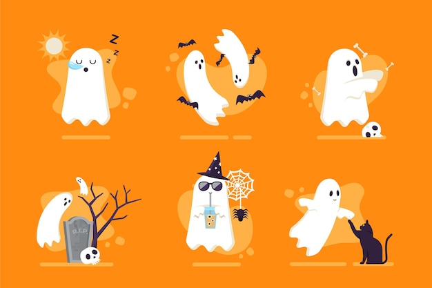 Flat halloween ghosts collection