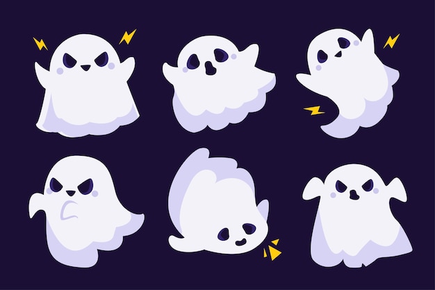 Flat halloween ghosts collection