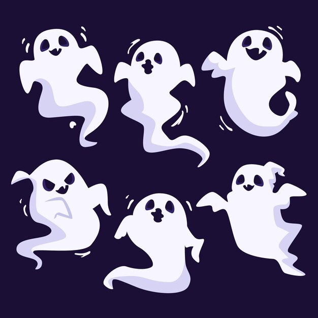 Flat halloween ghosts collection