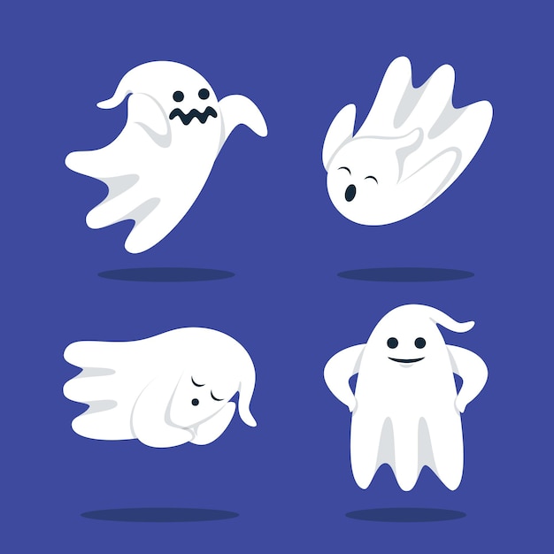 Flat halloween ghosts collection