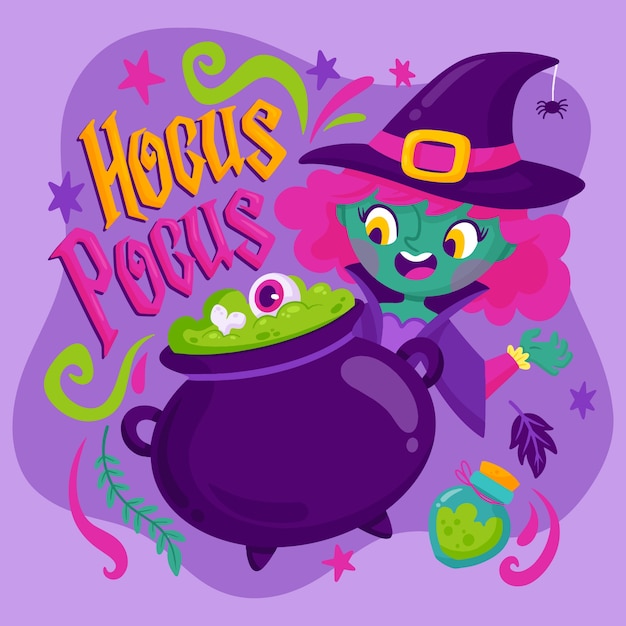 Free Vector flat halloween hocus pocus illustration