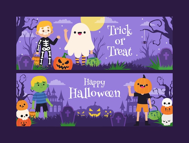 Flat halloween horizontal banner template