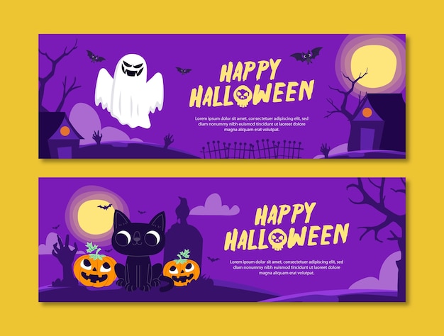 Flat halloween horizontal banner template