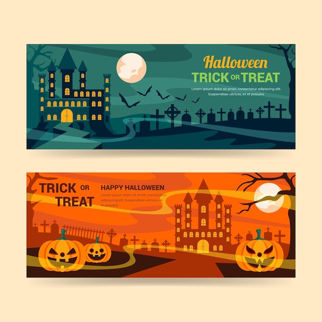 Free vector flat halloween horizontal banners set