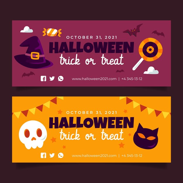 Flat halloween horizontal banners set