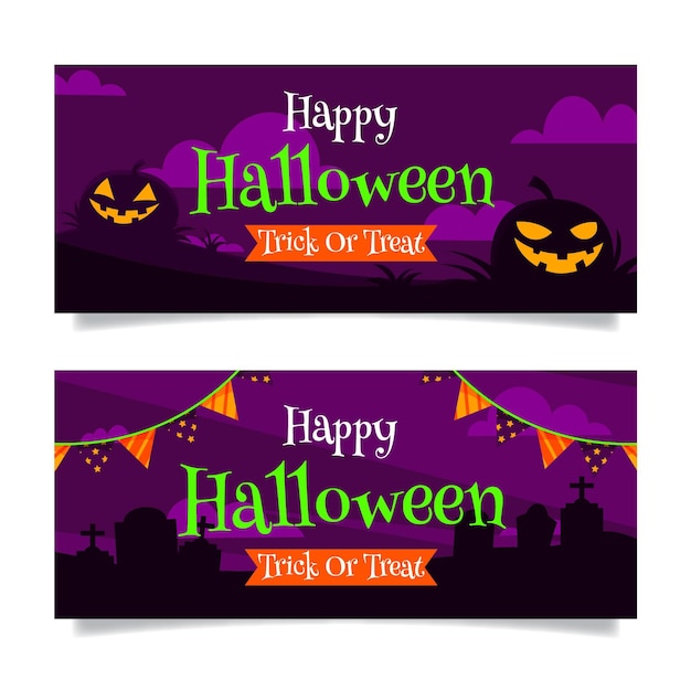 Flat halloween horizontal banners set