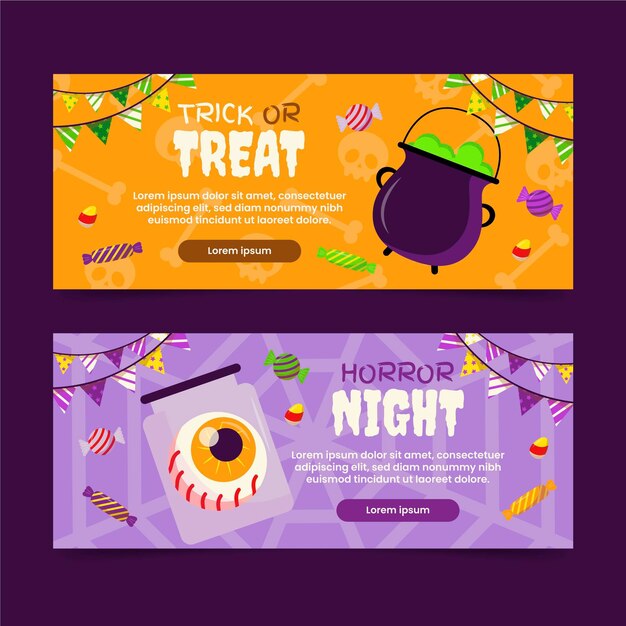 Flat halloween horizontal banners set