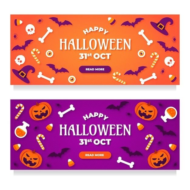 Flat halloween horizontal banners set