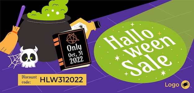 Flat halloween horizontal sale banner template