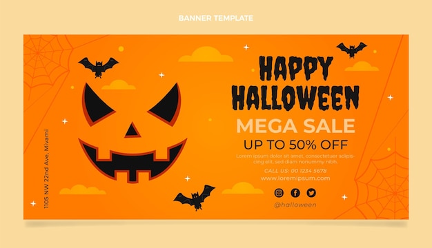 Flat halloween horizontal sale banner