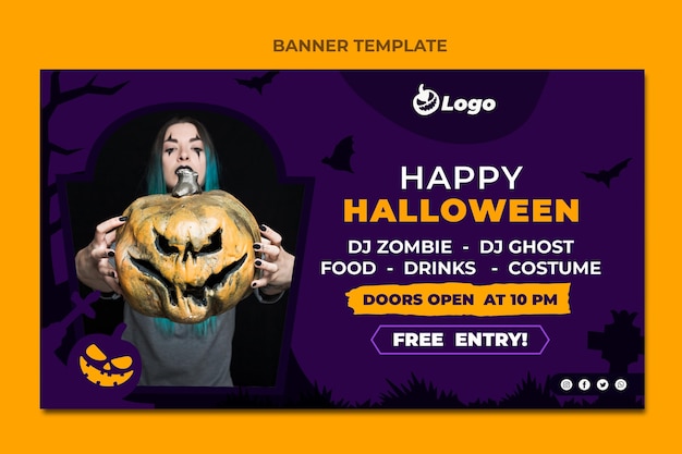 Flat halloween horizontal sale banner