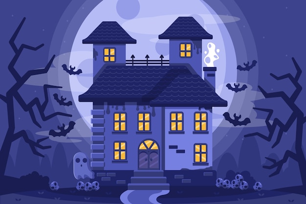 Flat halloween house illustration