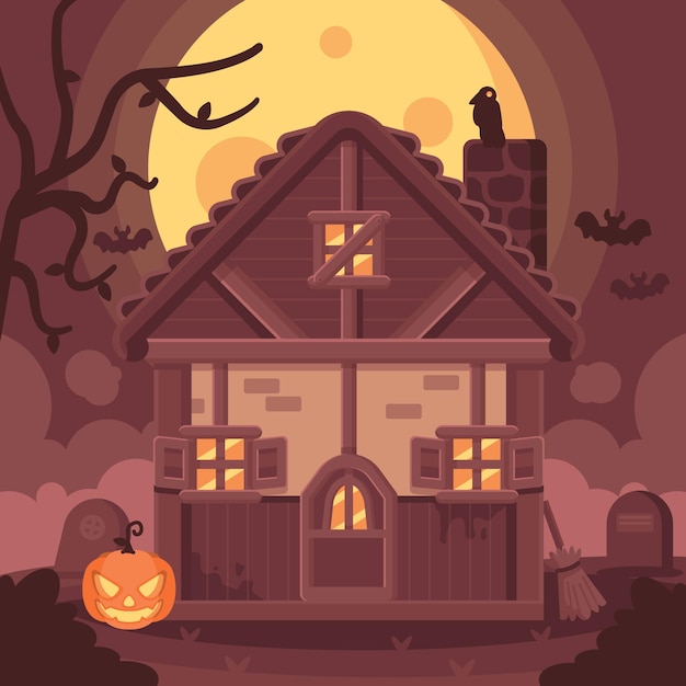 Flat halloween house illustration