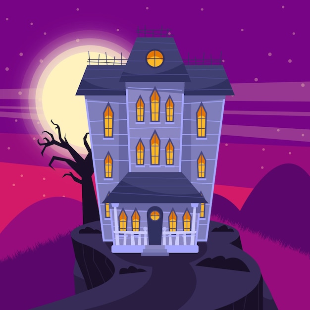 Free Vector flat halloween house illustration