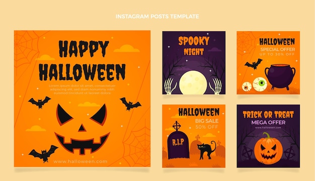 Flat halloween instagram posts collection