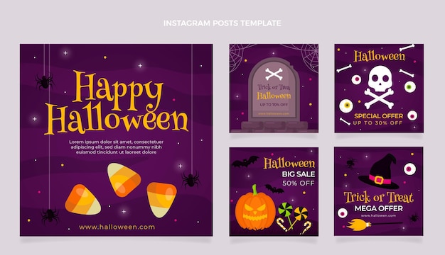 Free Vector flat halloween instagram posts collection