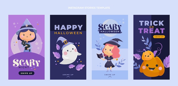 Free Vector flat halloween instagram stories collection