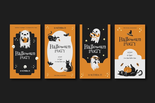 Free Vector flat halloween instagram stories collection