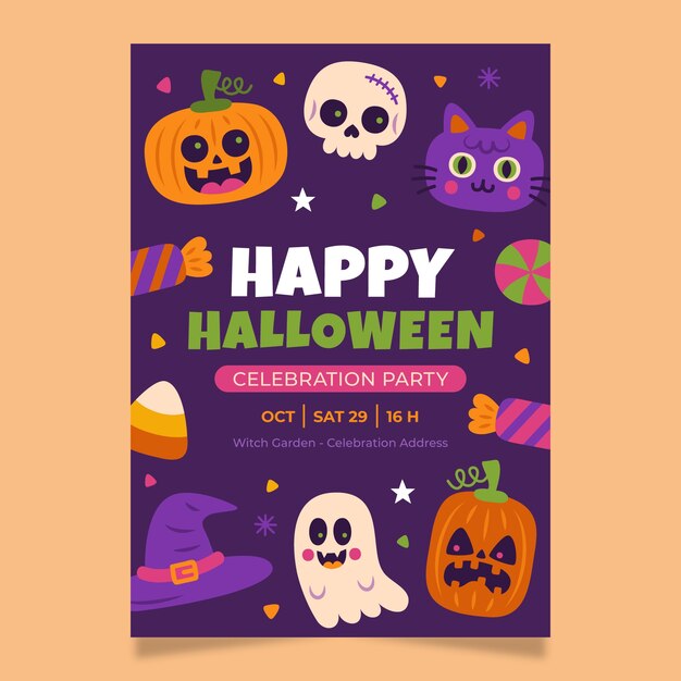 Flat halloween invitation template