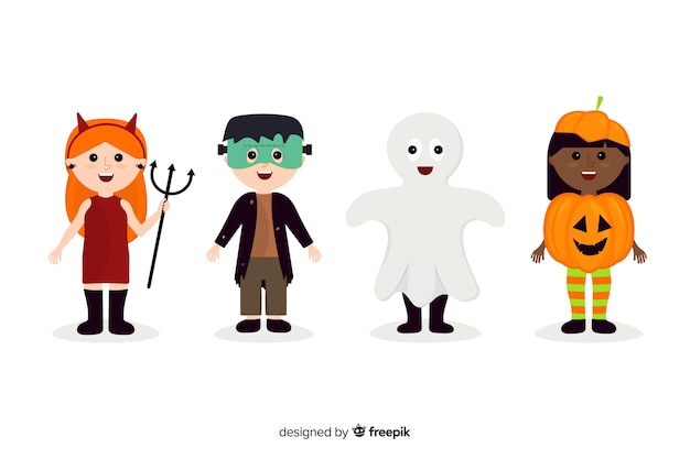 Free Vector flat halloween kid collection on white background