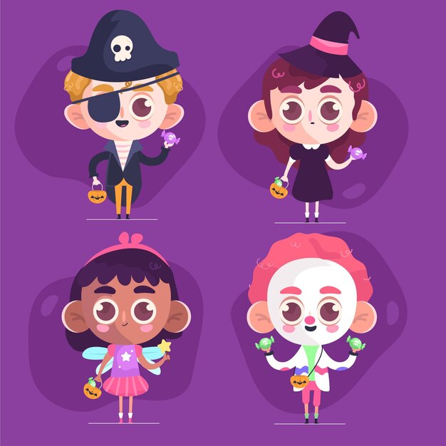 Flat halloween kids collection