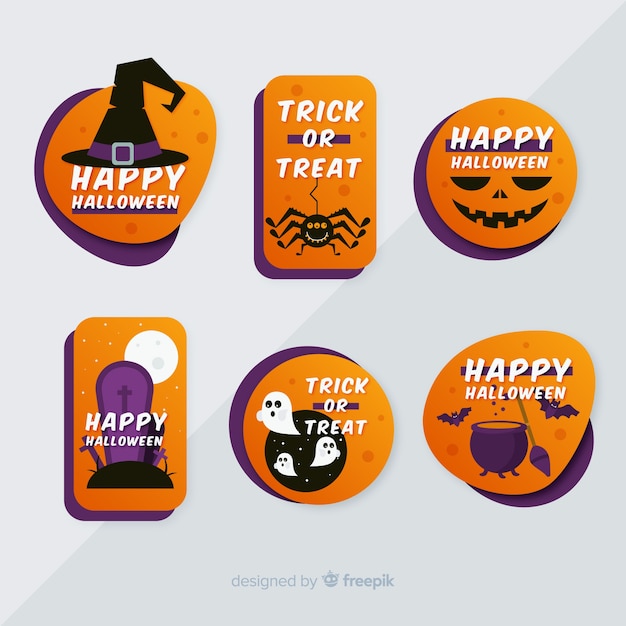 Free Vector flat halloween label and badge collection on grey background