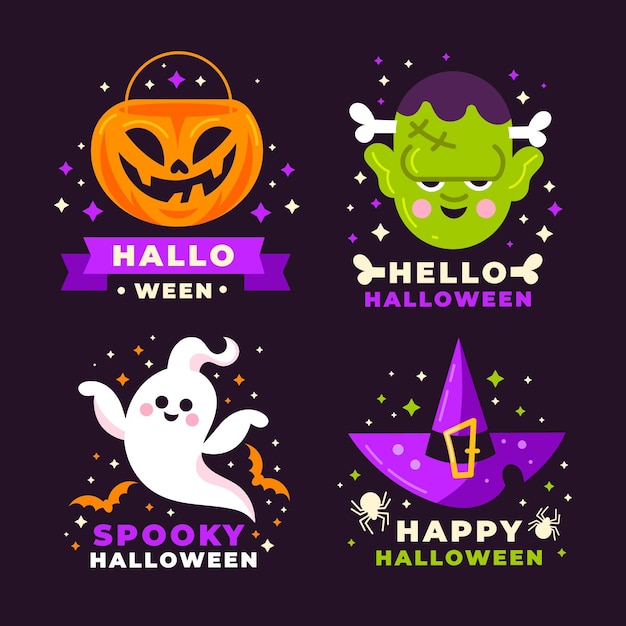 Flat halloween labels collection