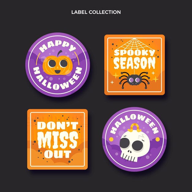 Flat halloween labels collection