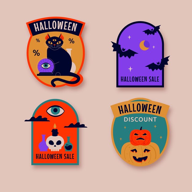 Flat halloween labels collection