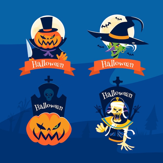 Flat halloween labels collection